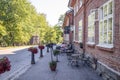 A cafe terrace in the Clock tower building in Fiskars village, a historical ironworks area and