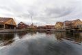 Fiskebrygga in Kristiansand, beautiful colorful houses, Norway