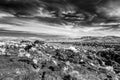 Fissile falls lava field in monochrome with black sky and white clouds Royalty Free Stock Photo