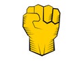 Clenched hand or power fist in yellow color on white background