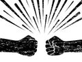 Fist against fist. Banner with a grunge style. Vector illustration