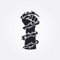Fist in barbed wire. Black silhouette glyph icon for tattoo