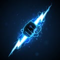 Fist with blue lightning illustration