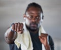 Fist, boxer and martial arts with black man and fitness, sports and boxing with exercise and hand zoom. Athlete Royalty Free Stock Photo
