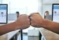 Fist bump, business people and team for deal or agree in office, trust and support with project. Partners, employees and Royalty Free Stock Photo