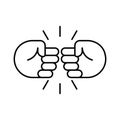 Fist bump line icon. Bro fist bump or power five pound outline style for apps and websites. Hand brother respect, impact, and