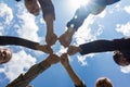 Fist Bump Togethernes, Sky background, Creative idea teamwork co