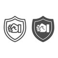 Fist emblem line and solid icon, self defense concept, clenched hand sign on white background, power badge icon in