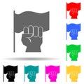 fist and flag multi color style icon. Simple glyph, flat of conflict icons for ui and ux, website or mobile application