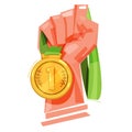 Fist with gold medal, winner concept - Royalty Free Stock Photo