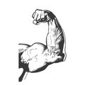 Fist, hand with athletic muscles. Graphics sketch
