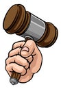 Fist Hand Holding Judge Hammer Gavel Cartoon Royalty Free Stock Photo