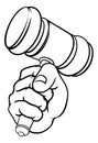 Fist Hand Holding Judge Hammer Gavel Cartoon Royalty Free Stock Photo