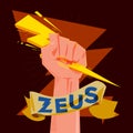 Fist hand holding thunderbolt. Zeus and power concept - Royalty Free Stock Photo