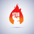 Fist hand Inside Distressed Flame, power of fire, revolution con Royalty Free Stock Photo