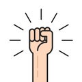 Fist hand up vector icon, concept of win, freedom, revolution