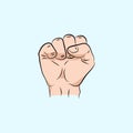 Fist held high in protest, illustration. hand. Revolution fist. Hand collection. on background