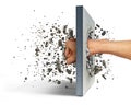 Fist hits the concrete wall, which shatters into many pieces. Royalty Free Stock Photo