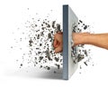 Fist hits the concrete wall, which shatters into many pieces. Royalty Free Stock Photo