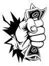 Fist Holding Cash Money Breaking Background Royalty Free Stock Photo