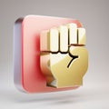 Fist icon. Golden Fist symbol on red matte gold plate Royalty Free Stock Photo