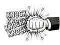 Fist knocking with explosion effect, dynamic action, comic style, powerful impact, cartoon violence, energetic punch, high energy Royalty Free Stock Photo