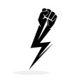 Fist with lightning. Fight concept. Protest icon. Power hand icon. Protection symbol Royalty Free Stock Photo