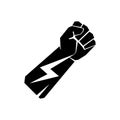 Fist with lightning. Fight concept. Protest icon. Power hand icon. Protection symbol