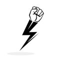 Fist with lightning. Fight concept. Protest icon. Power hand icon. Protection symbol Royalty Free Stock Photo