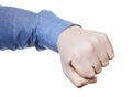 Fist of a man in a medical glove imitating a blow, isolated on a white background Royalty Free Stock Photo