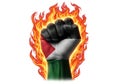 Fist with palestinian flag engulfed in flames symbolizing struggle Royalty Free Stock Photo