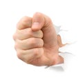 Fist punching thru paper Royalty Free Stock Photo