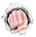 Fist Punching Through White Background