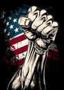 Fist raised over american flag. Poster design in style of grunge illustration. Patriotism and freedom concept. Generative Ai