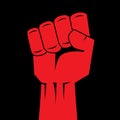 Fist red clenched hand vector. Victory, revolt concept. Revolution, solidarity, punch, strong, strike, change illustration. Easy Royalty Free Stock Photo