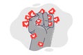 Fist squeezing like icons from social networks symbolizes fight against digital addiction