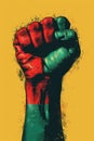 A fist symbolizing the abolition of slavery on a yellow isolated background. Illustration