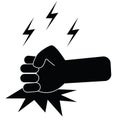 Fist on table icon. Black fist hitting table sign. Angry person symbol. Anger or aggression concept. flat style