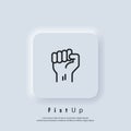 Fist up. Success, strenght concept. Fist of a man`s hand. Protest. Vector. UI icon. Neumorphic UI UX white user interface web Royalty Free Stock Photo