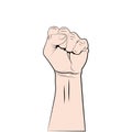 Fist up - symbol of protest, revolution or strength. Raised hand isolated on white background. Fist up concept sign. Vector