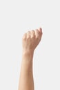 Fist up, victory symbol female hand. Royalty Free Stock Photo