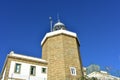 Finisterre lighthouse with blue sky, final stage of Camino de Santiago. Spain.