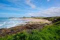 Fistral beach Newquay Cornwall uk with bluebells in spring Royalty Free Stock Photo