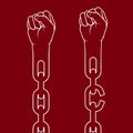 Fists on chain breaking link - freedom concept