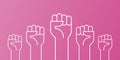 Fists hands up vector illustration. Breast cancer awareness month. Pink color. Flat outline design Royalty Free Stock Photo