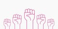 Fists hands up vector illustration. Breast cancer awareness month. Pink color. Flat outline design Royalty Free Stock Photo