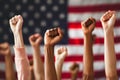 Fists Raised for Human Rights on American flag background Royalty Free Stock Photo