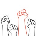 Fists up on white background, a symbol of the struggle for freedom and independence, demonstrations, revolution and protests