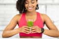 Fit Afro Girl Drinking Delicious Detox Smoothie