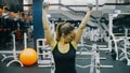 Fit Athletic Woman Exercises with Dumbbell. Bodypositive Girl with Beautiful Hairy Armpits. Sweat smell. Royalty Free Stock Photo